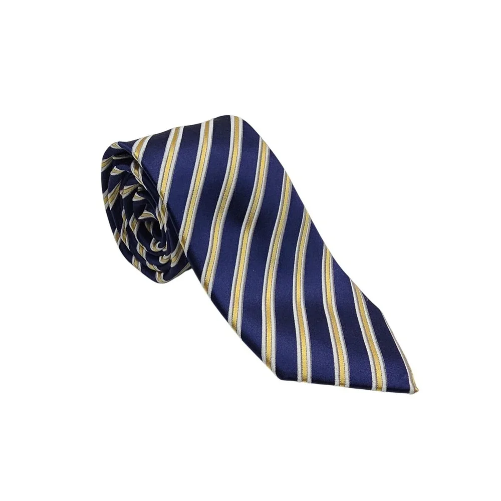 Donald J. Trump Signature Collection Navy Gold Striped‎ 100% Silk Handmade Tie
